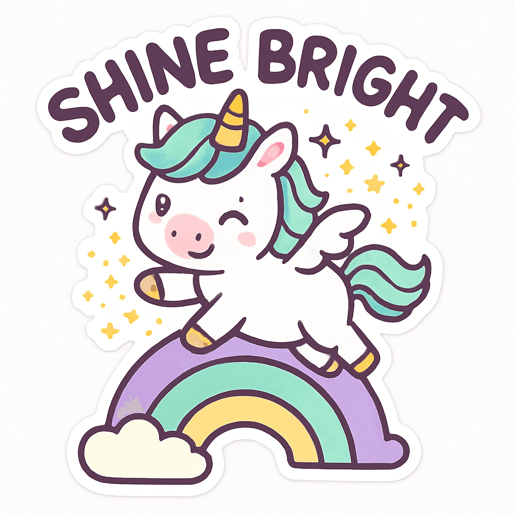 Cute Winking Unicorn with Rainbow and Stars