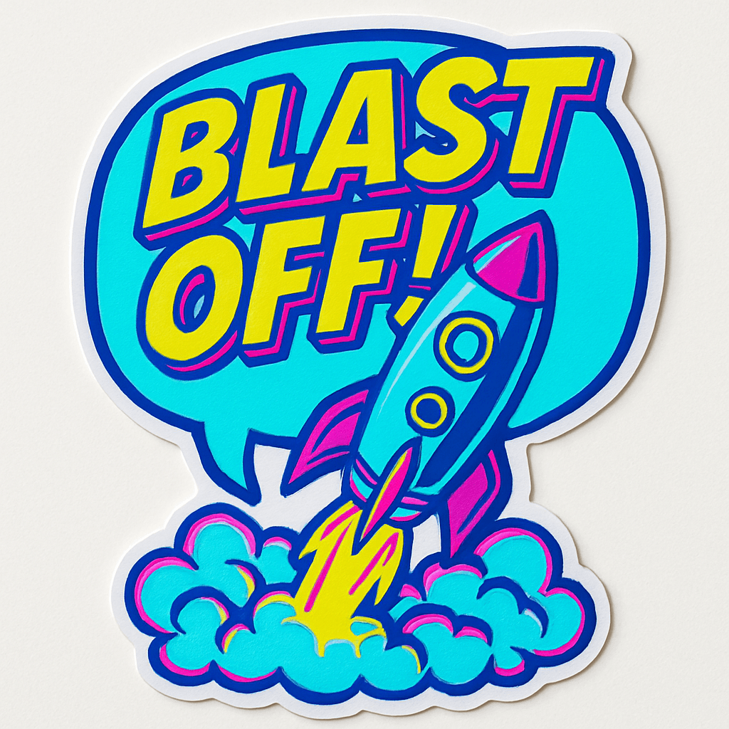 Colorful Rocket Blast Off Sticker Design