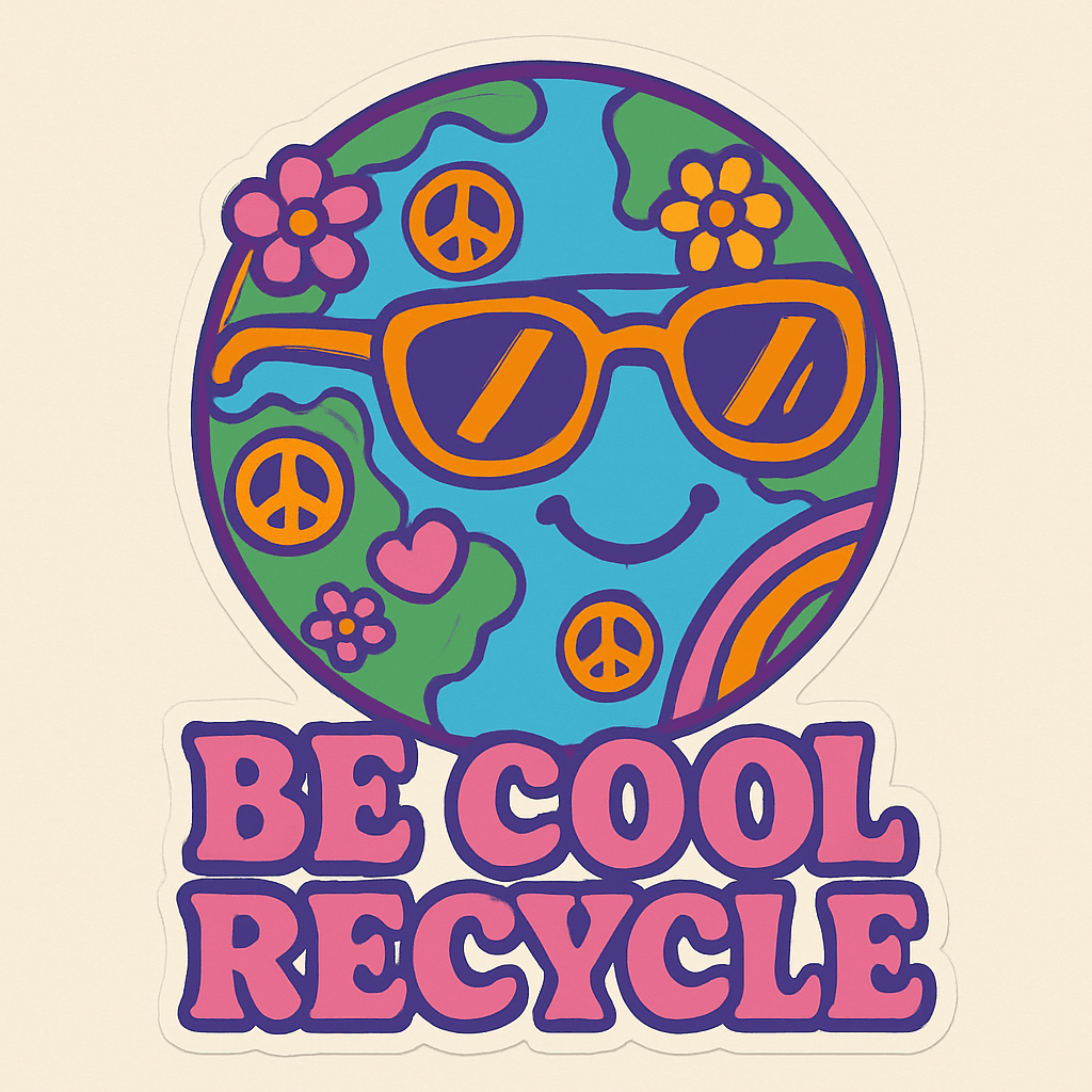 Retro Earth with Sunglasses Recycling Sticker