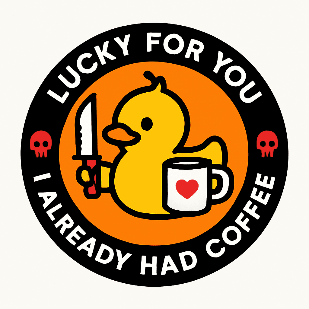Cute Duck Holding Knife & Coffee Mug Design
