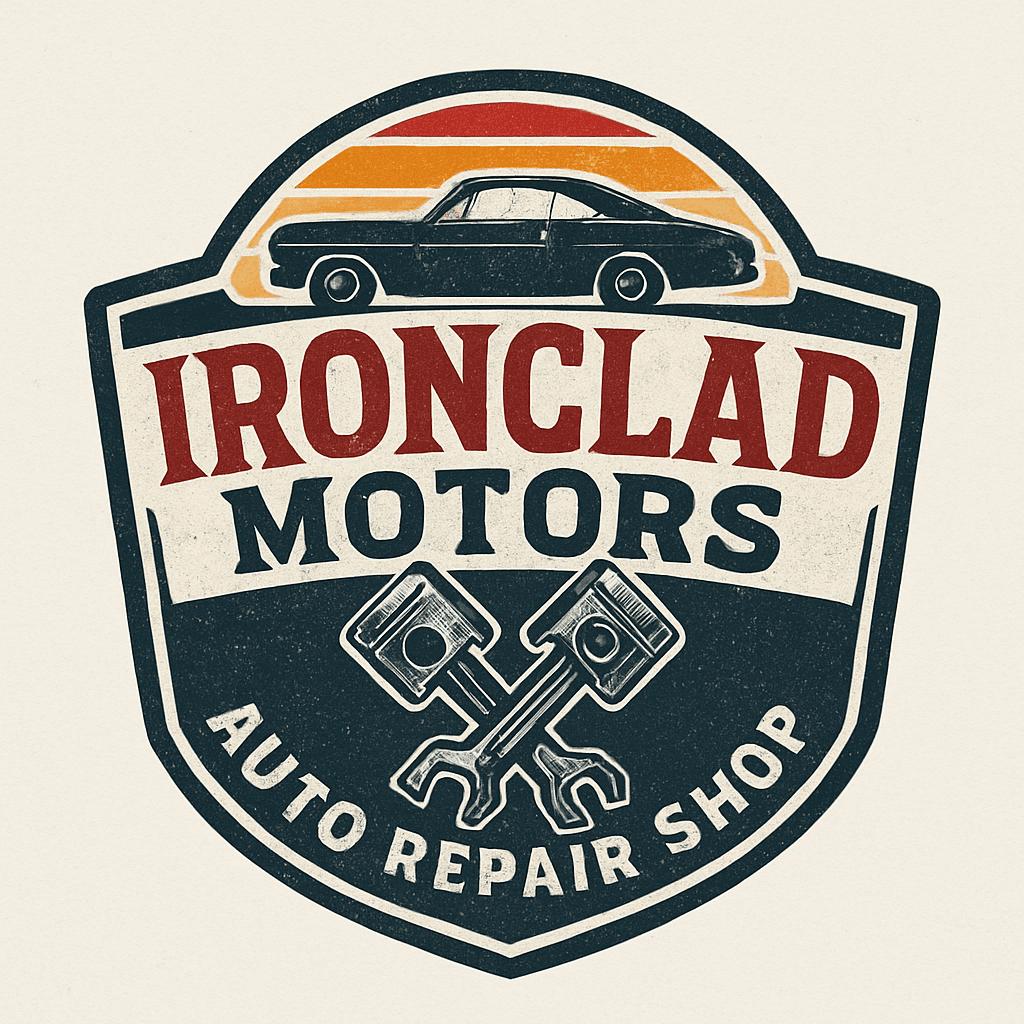 Vintage Ironclad Motors Auto Repair Logo
