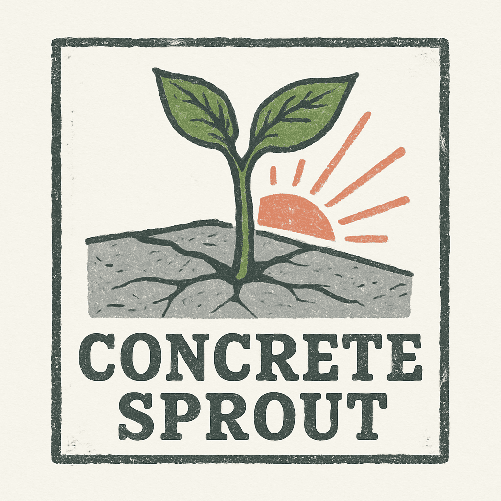 Concrete Sprout Logo with Growth and Sunrise
