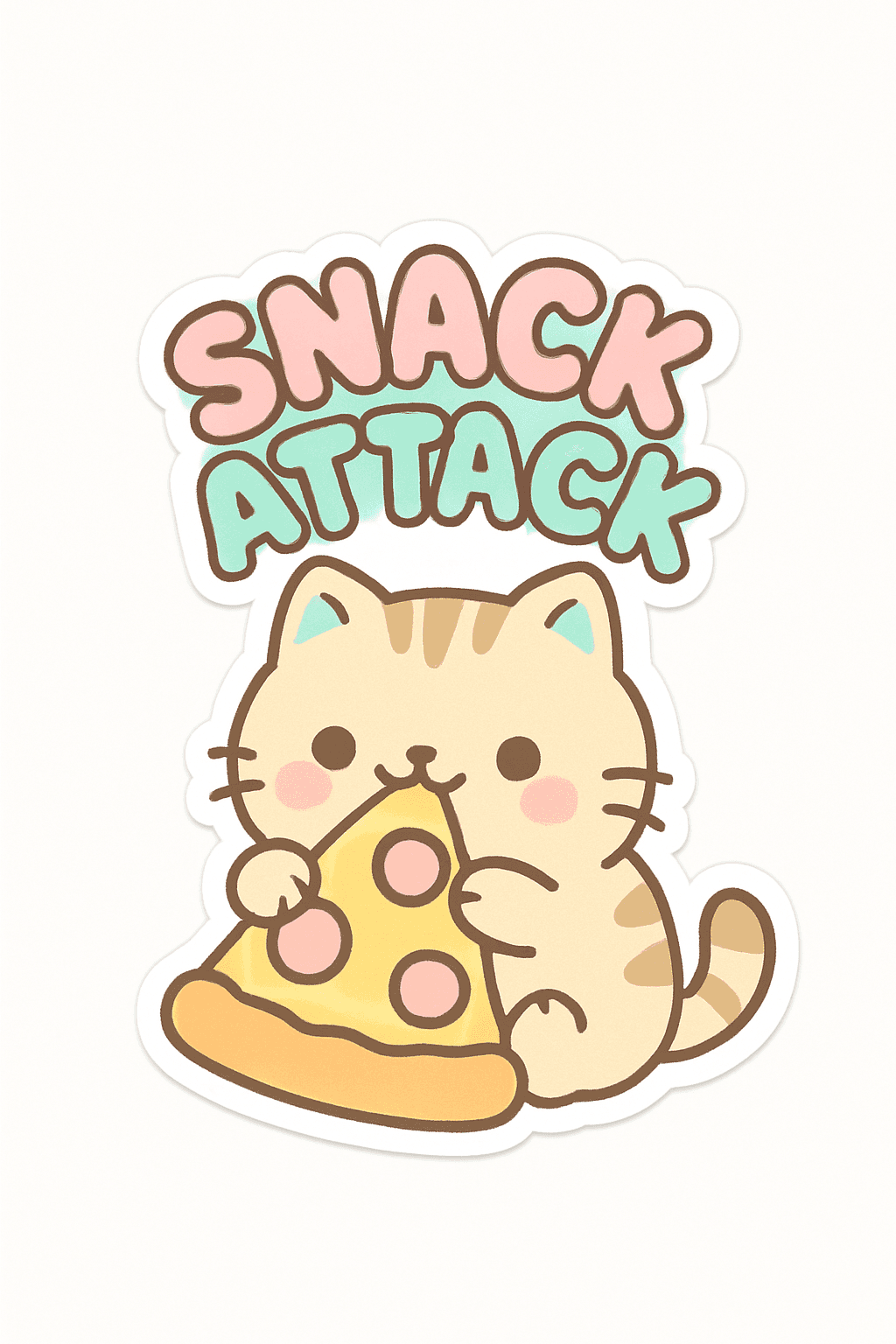 Cute Cat Enjoying Pizza Snack Attack Sticker