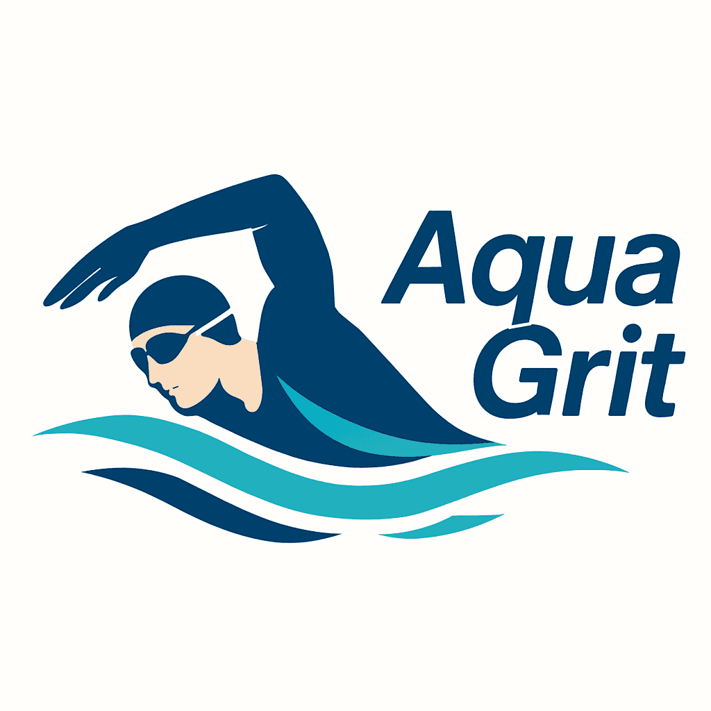 Dynamic Swimmer Logo with Aqua Waves