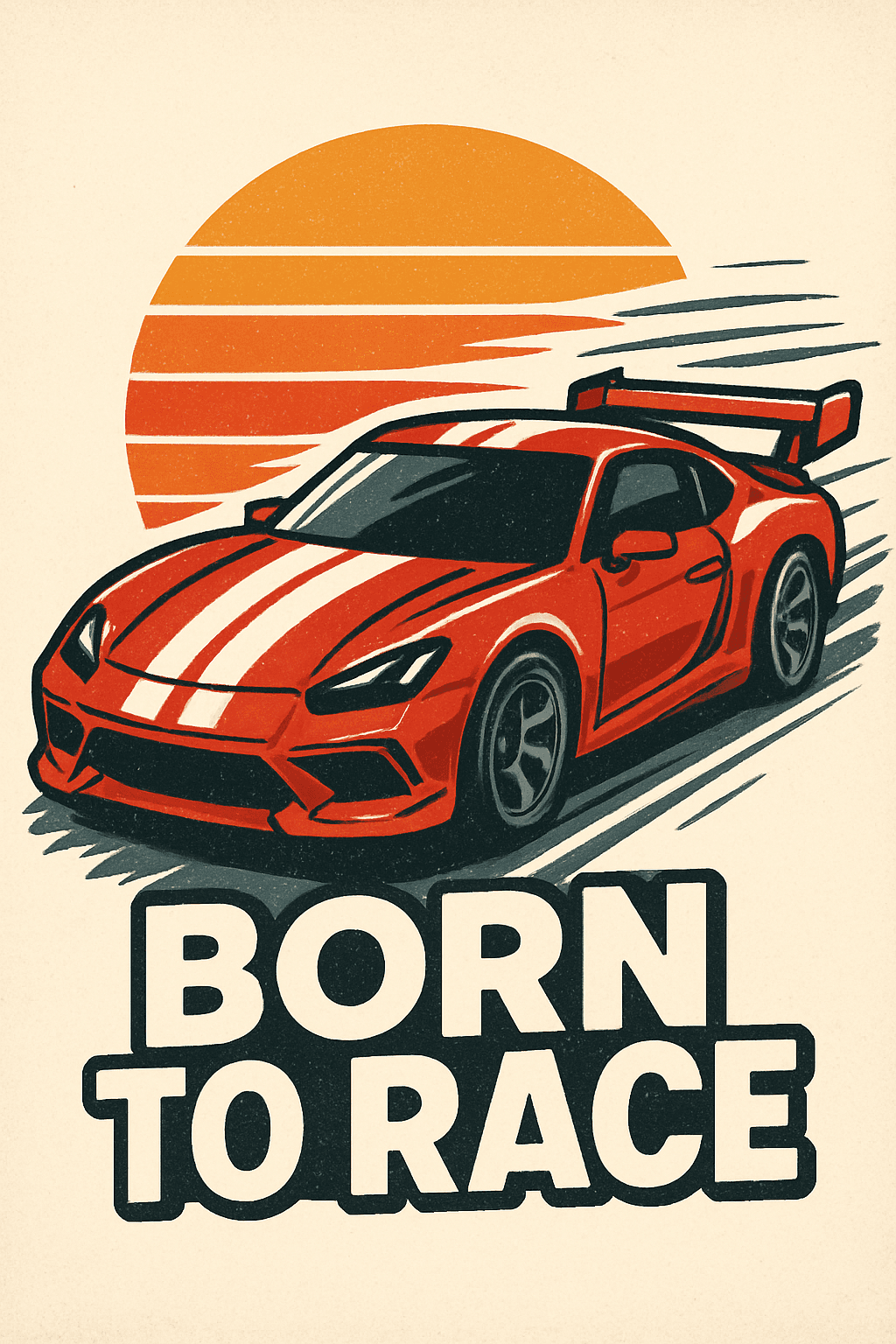 Red Racing Car with Sunset and Bold 'Born to Race'