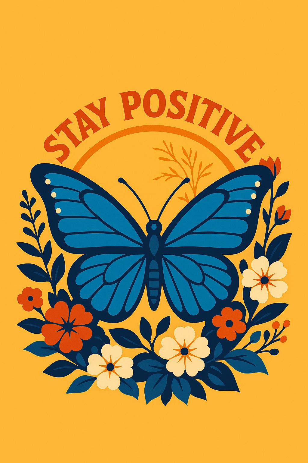 Stay Positive Blue Butterfly with Floral Wreath