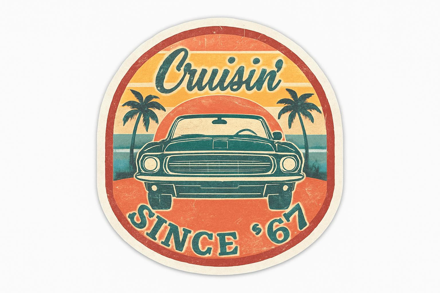 Vintage '67 Cruiser Car Sticker with Palm Trees