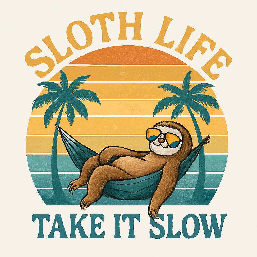 Relaxed Sloth Life in Retro Sunset