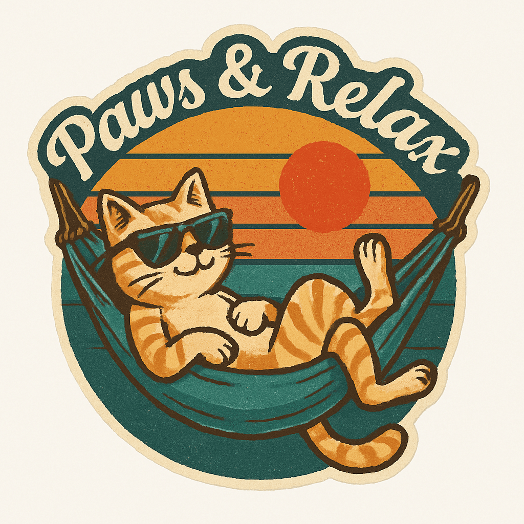 Chill Cat in Hammock with Retro Sunset