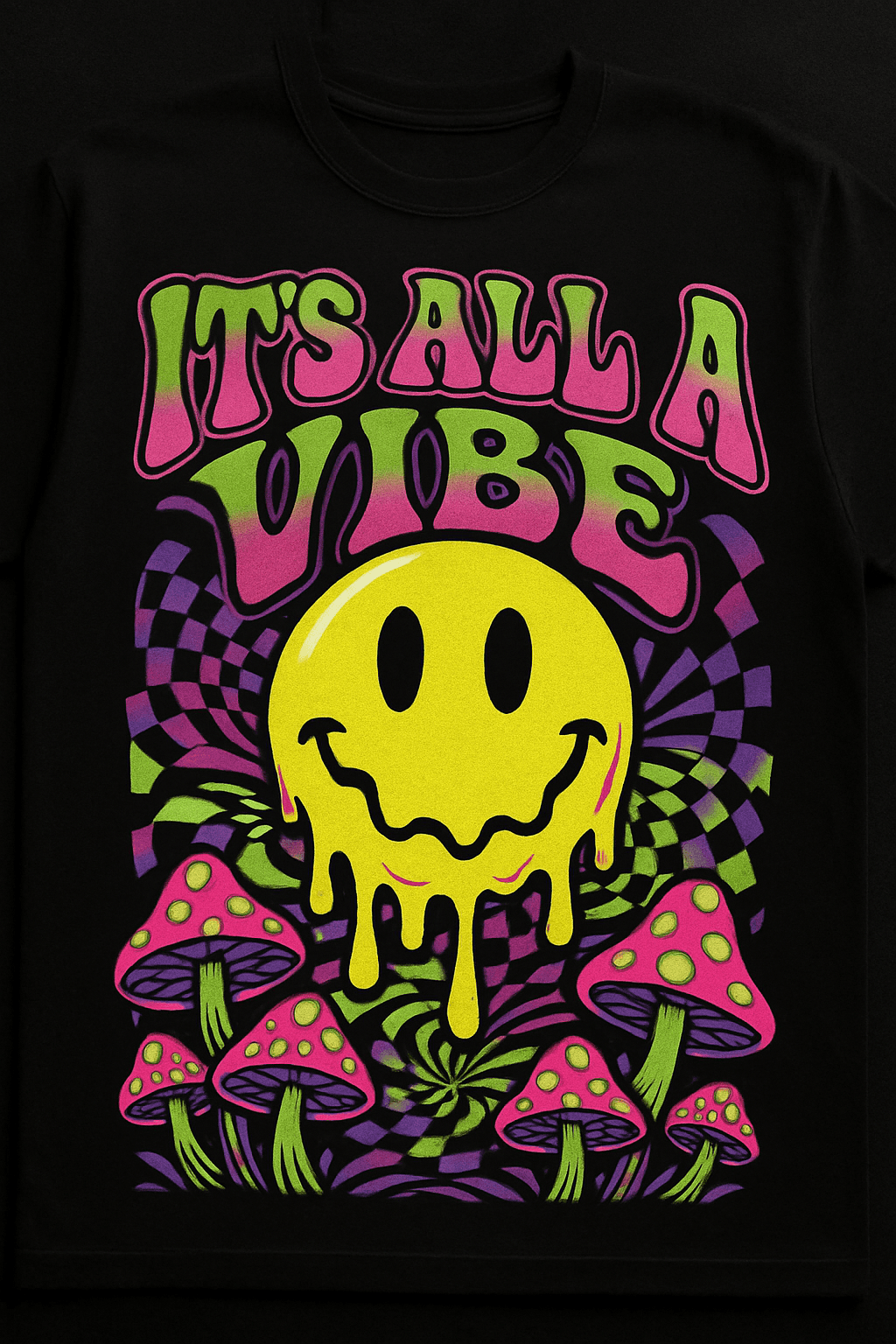 Psychedelic Vibe Melting Smiley with Mushrooms