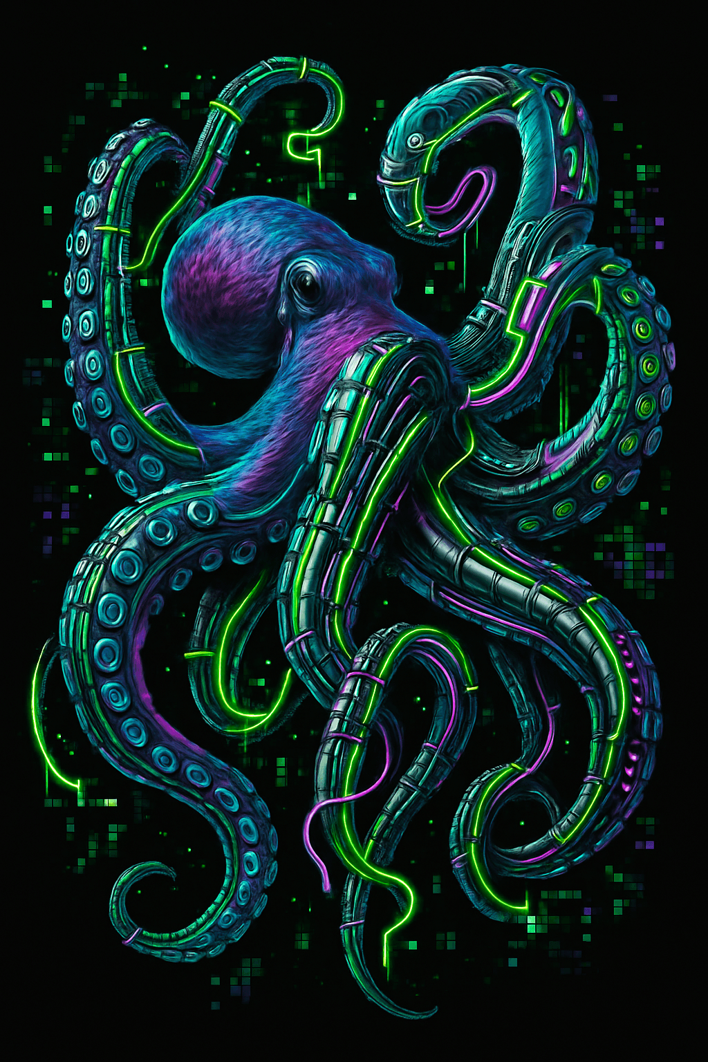 Neon Cyberpunk Octopus Illustration