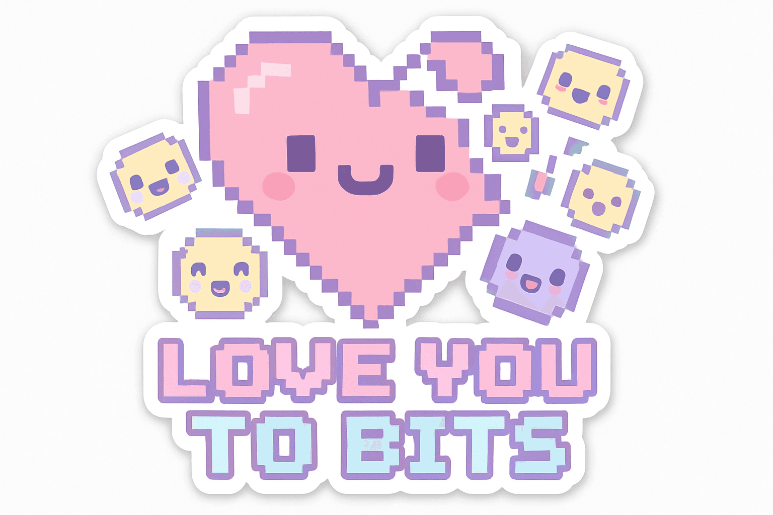 Pixelated Cute Heart with 'Love You to Bits' Text