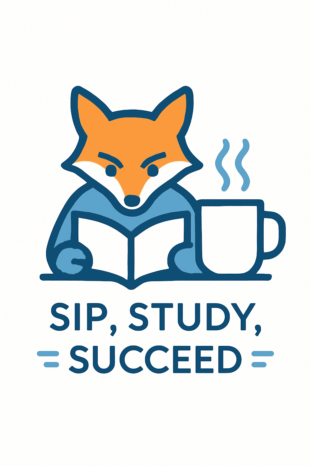 Focused Fox with Coffee: Sip, Study, Succeed