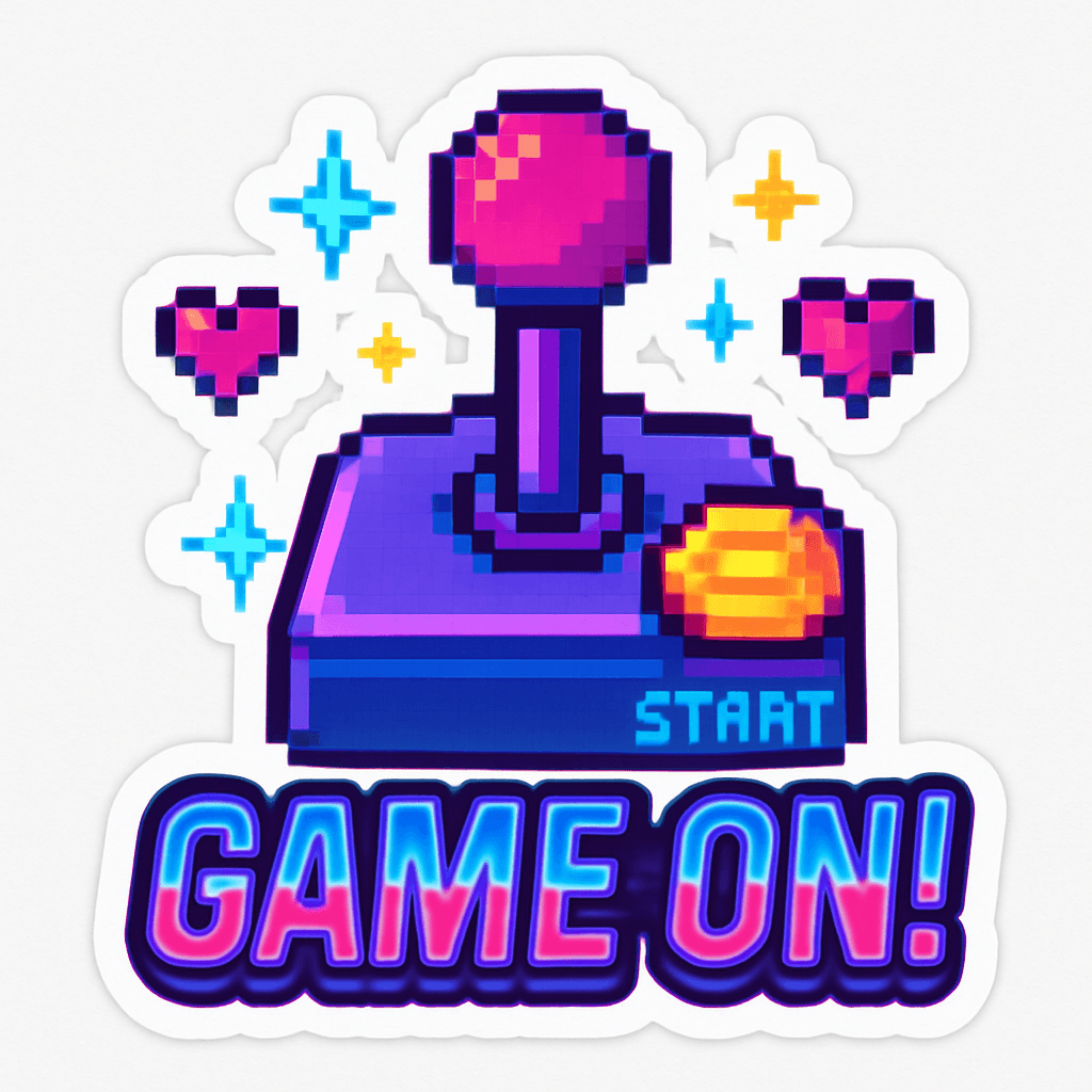 Pixel Art Retro Joystick with Game On Slogan