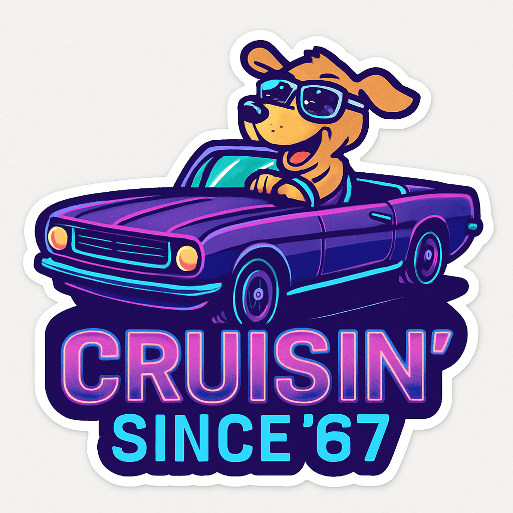 Cool Dog Cruisin' Classic Car Sticker