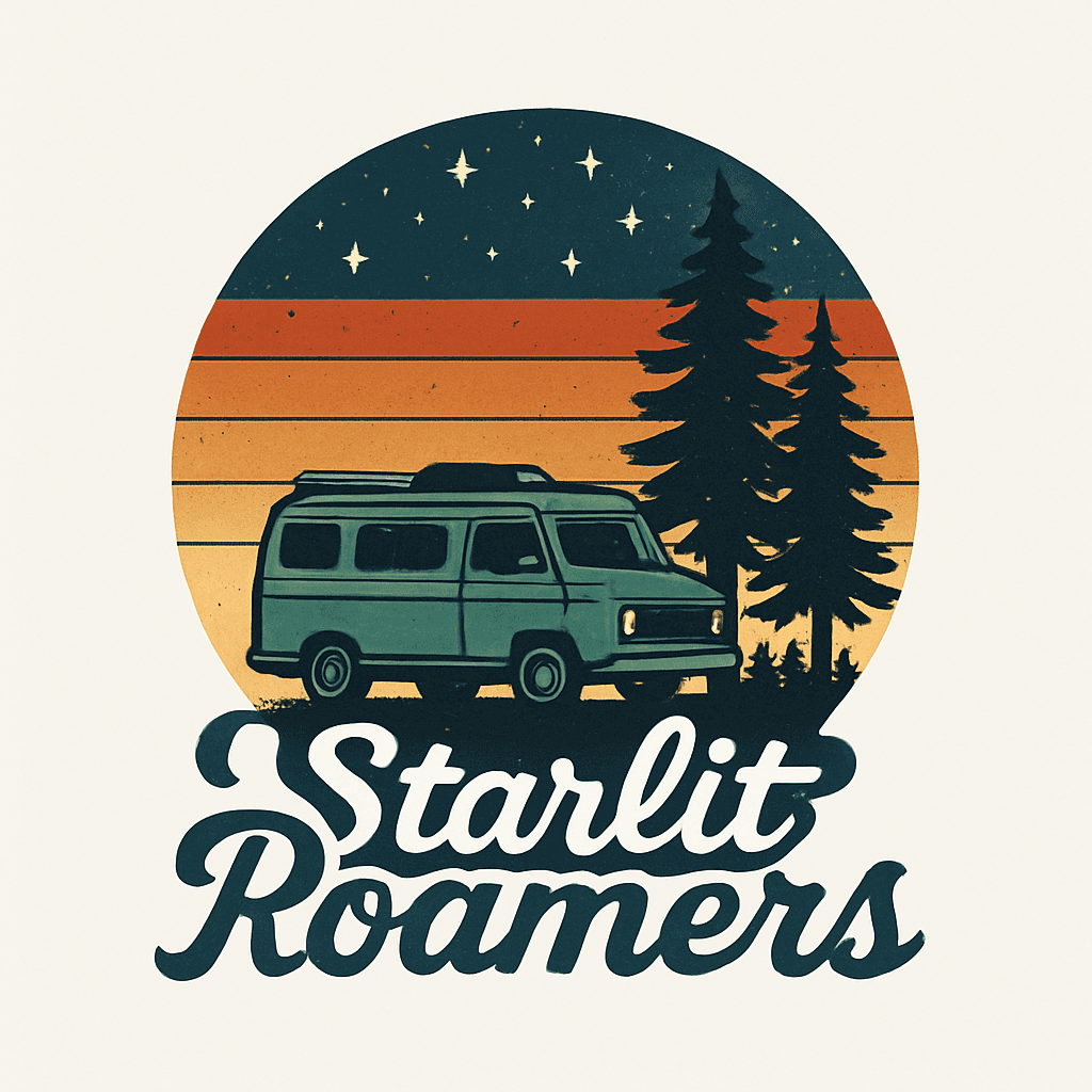 Vintage Camper Van Under Starry Sunset Sky