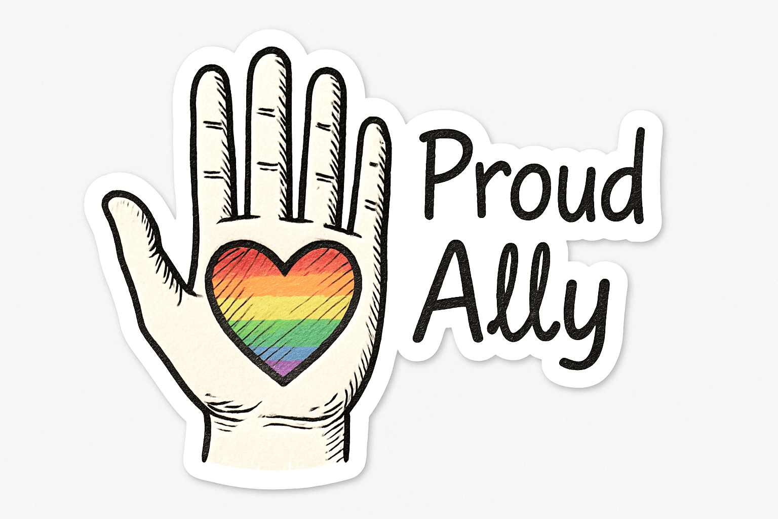 Proud Ally Rainbow Heart Hand Sticker