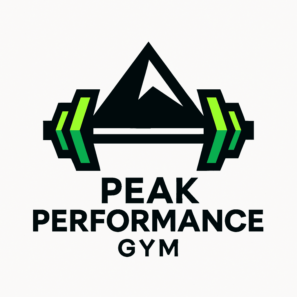 Peak Performance Gym Logo with Mountain & Barbell