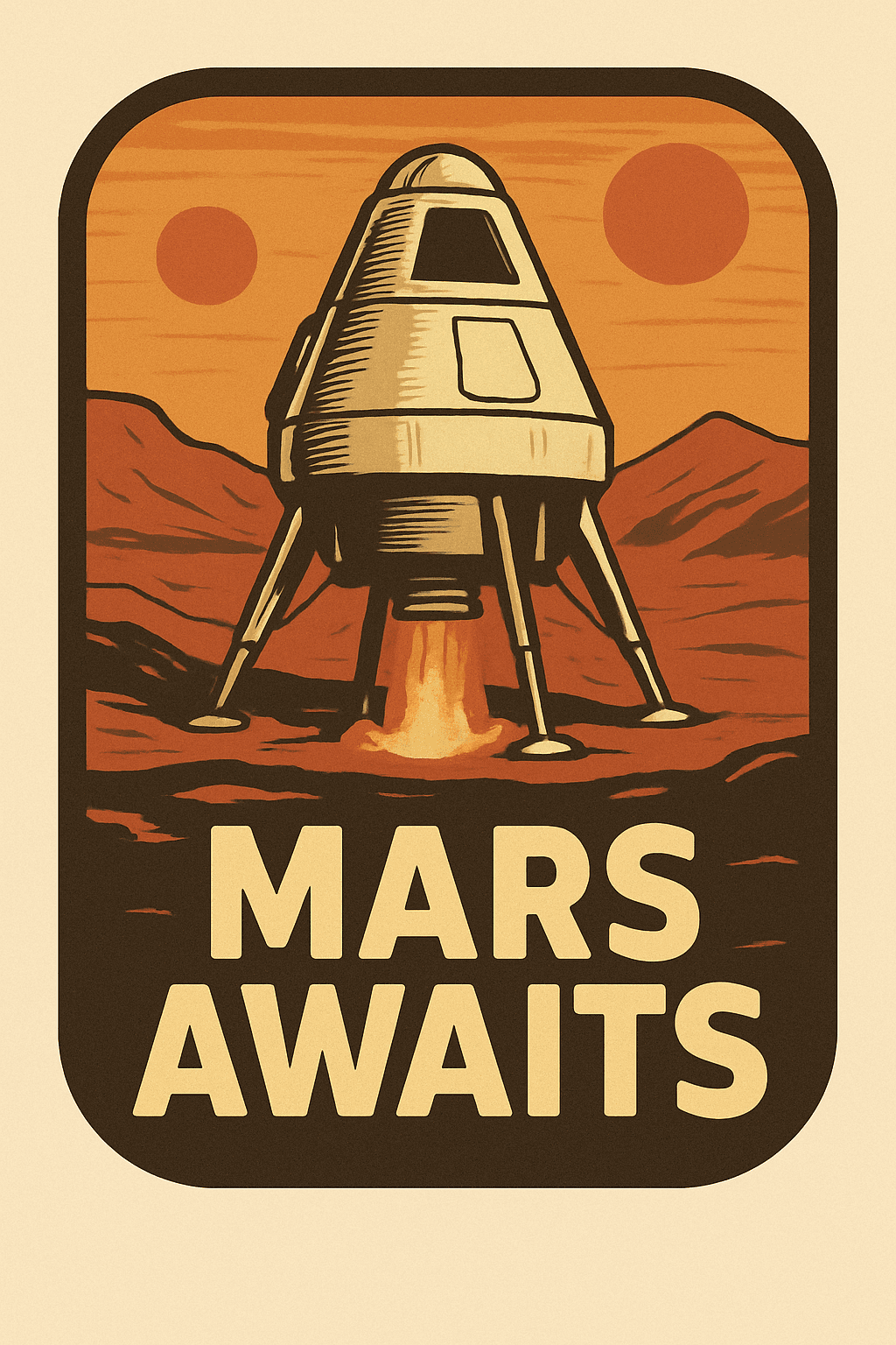 Retro Mars Exploration Poster with Lunar Lander