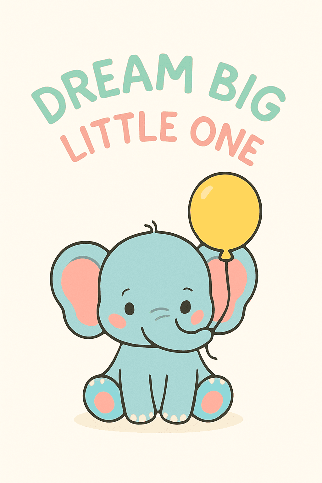 Cute Baby Elephant with Balloon Nursery Poster
