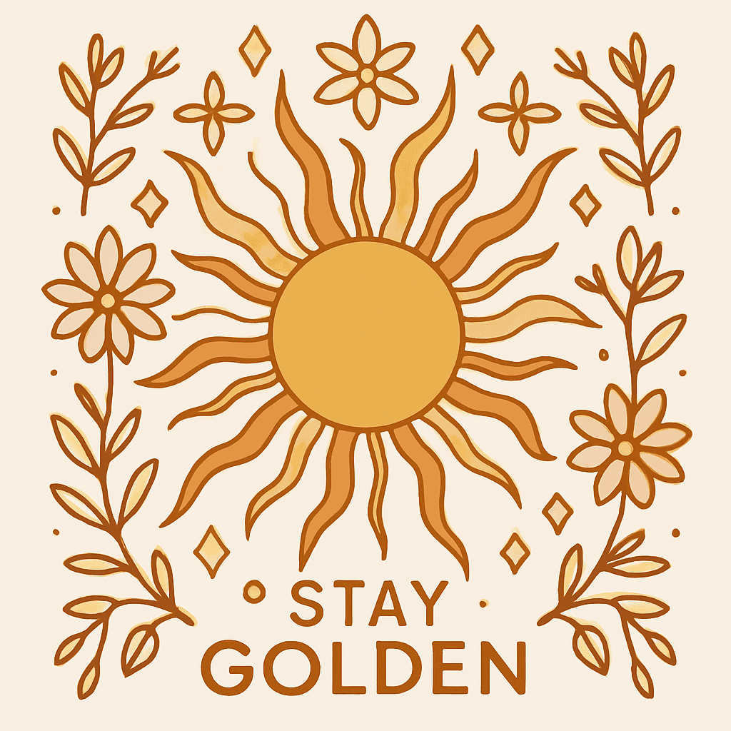 Stay Golden Sun and Floral Boho Design