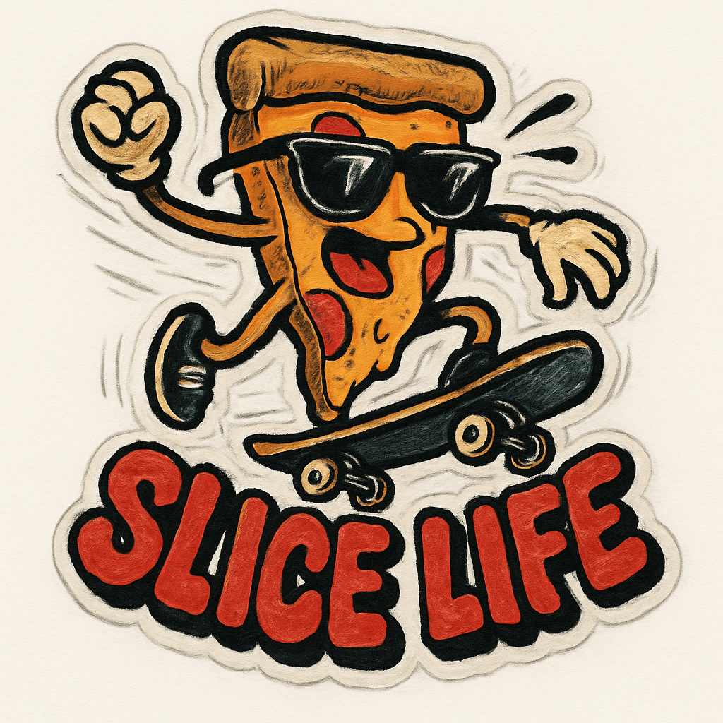 Cool Skateboarding Pizza Slice Sticker