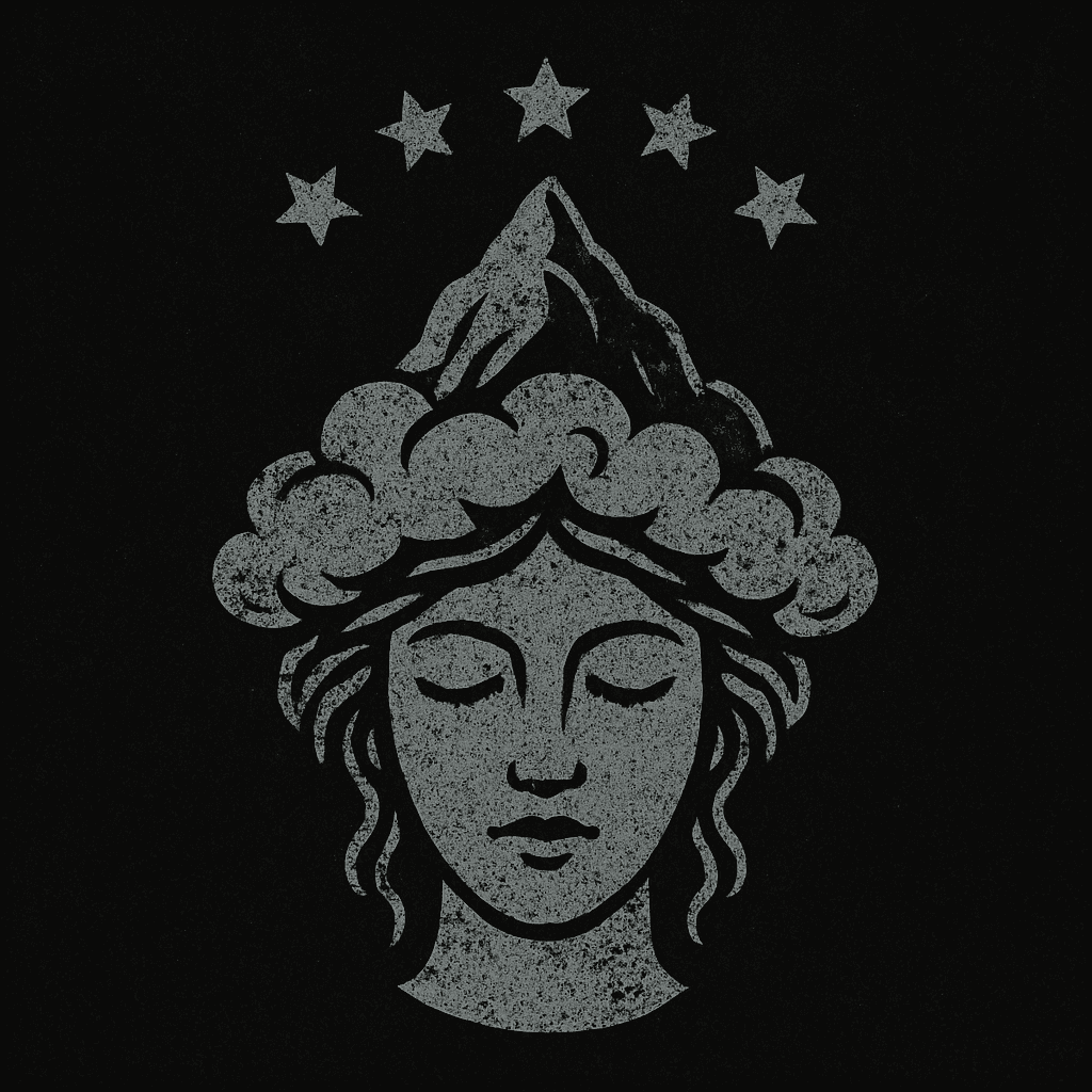 Serene Goddess with Mountain and Stars Emblem