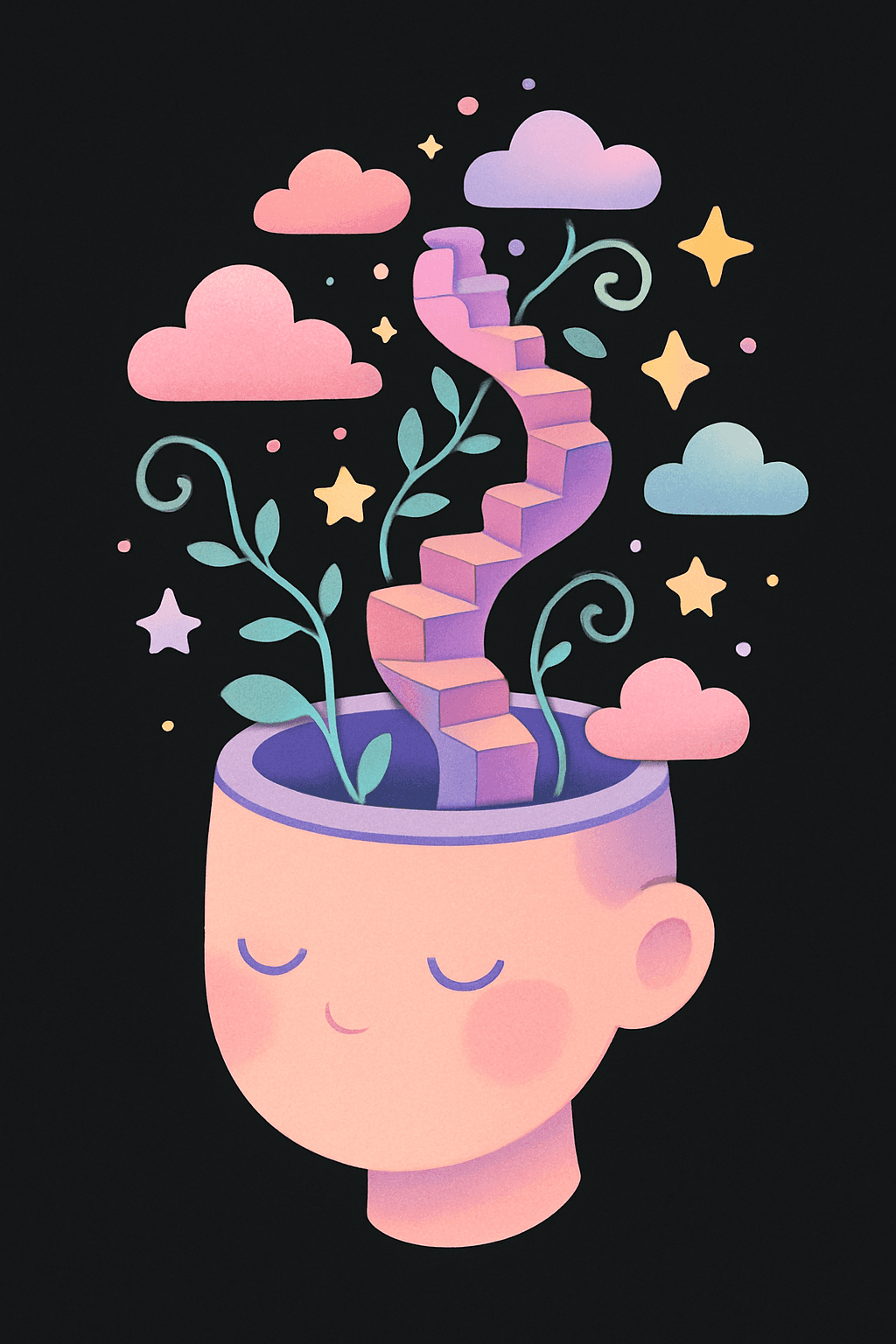 Dreamy Mindscape with Stairs and Clouds