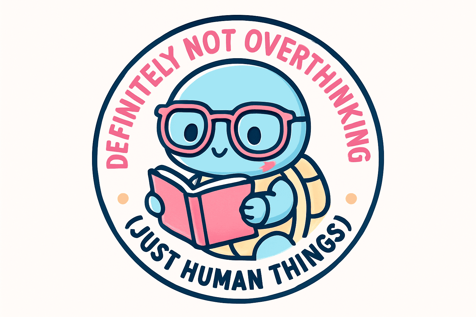 Cute Turtle Reading with Overthinking Quote