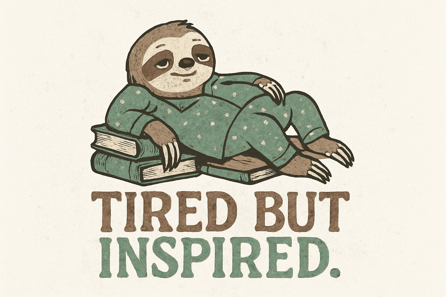 Tired But Inspired Sloth Relaxing on Books