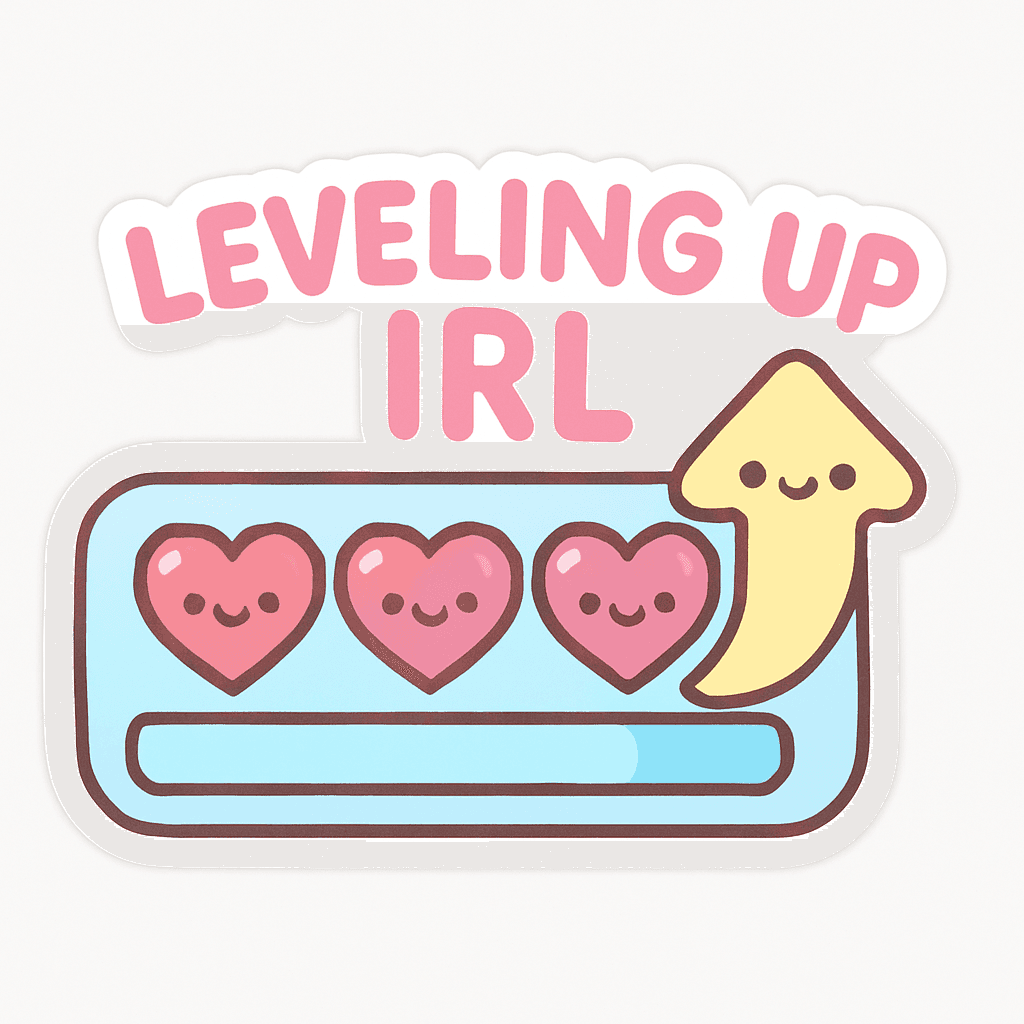 Cute Leveling Up IRL Video Game Hearts Sticker
