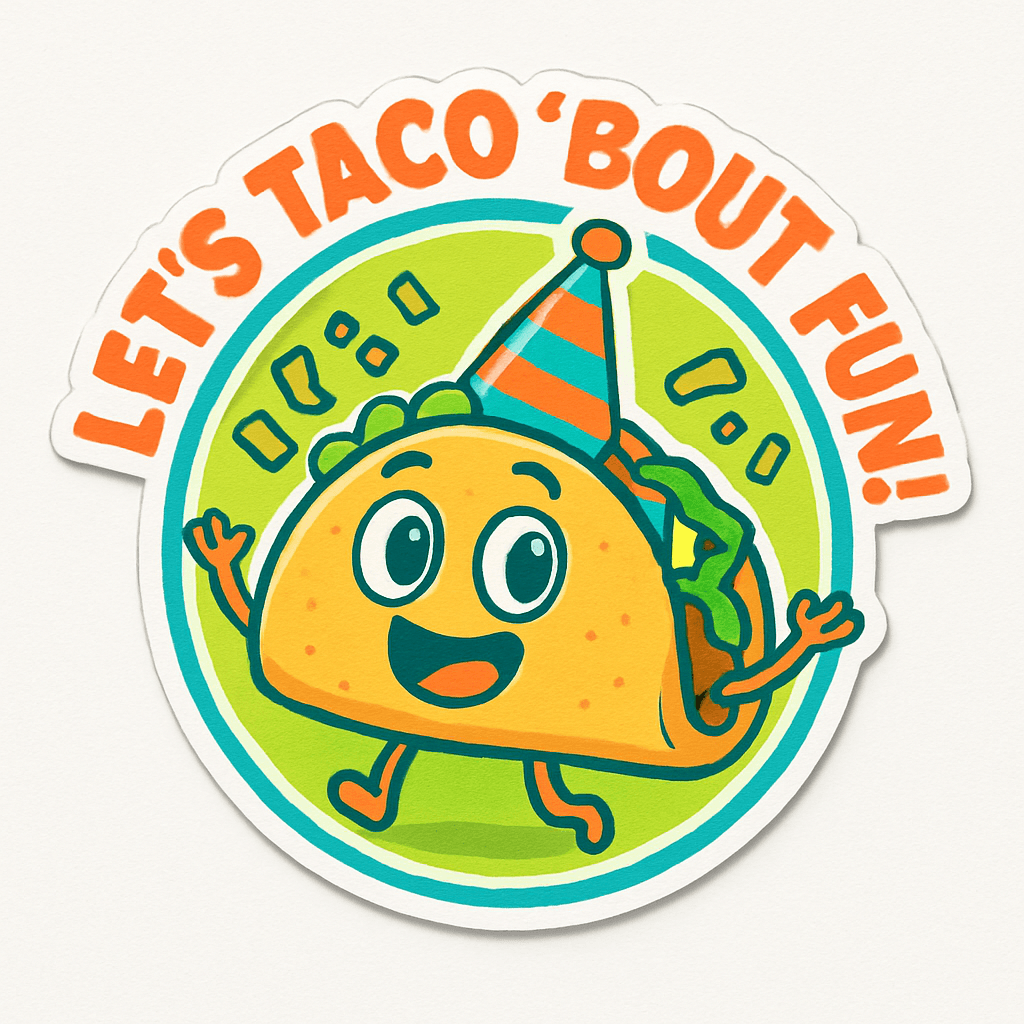 Cheerful Party Taco with 'Let's Taco 'Bout Fun!'