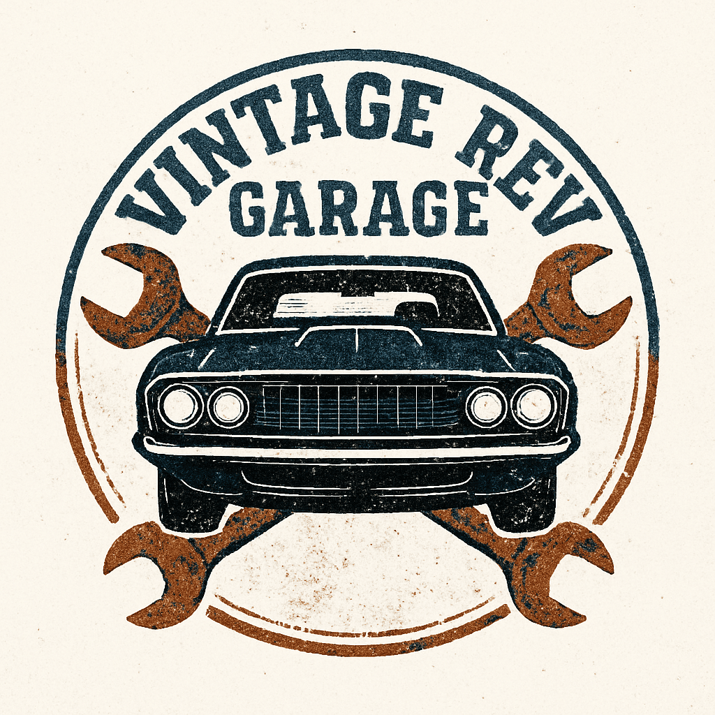 Vintage Muscle Car Garage Logo with Rustic Wrenches
