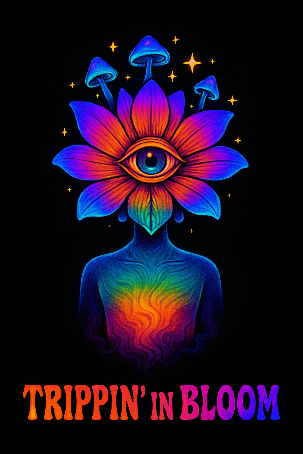 Psychedelic Bloom with All-Seeing Eye and Mushrooms