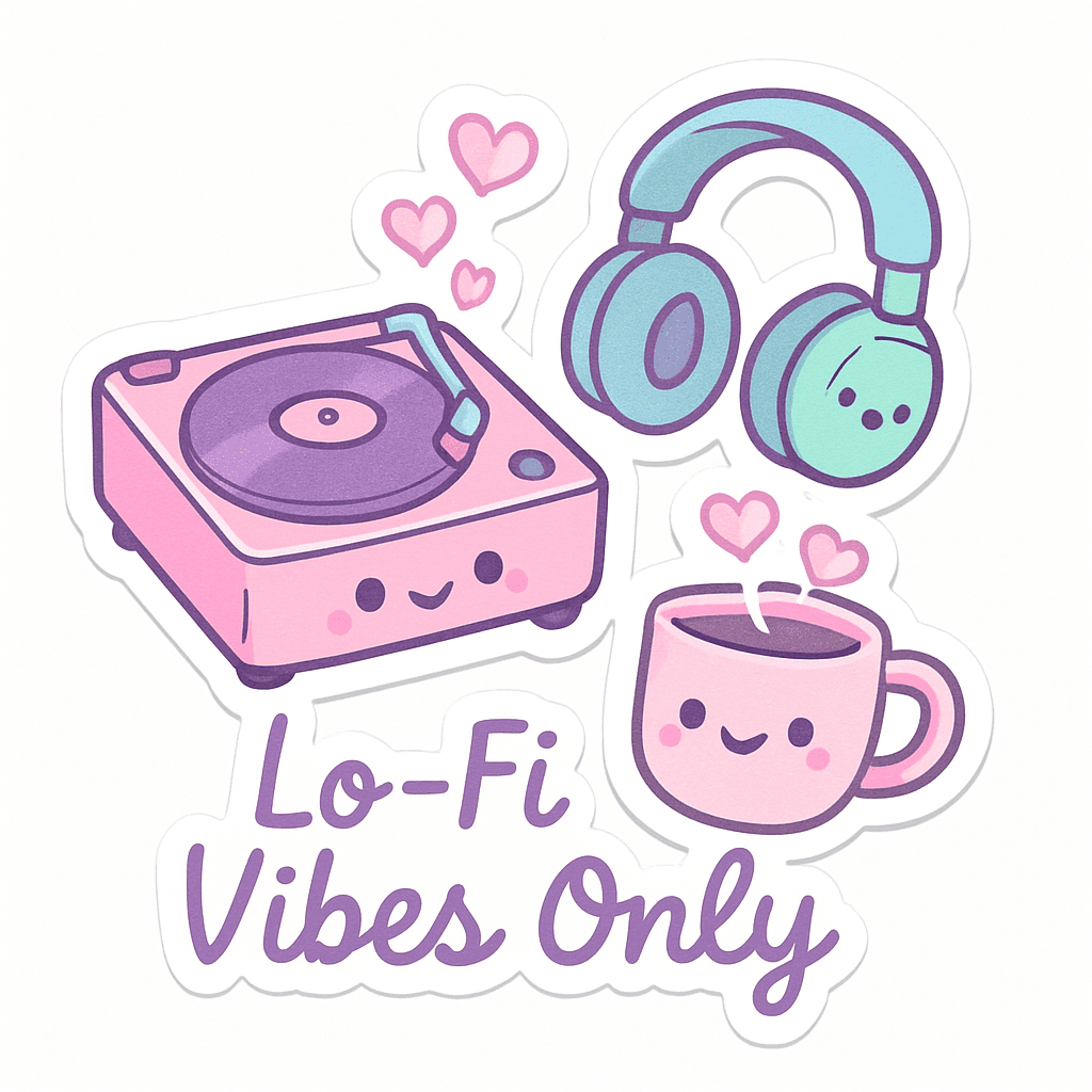 Cute Lo-Fi Vibes Sticker with Music & Coffee