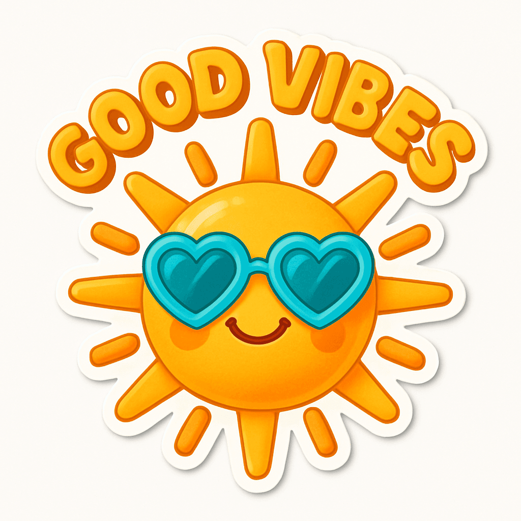 Sunny Smiley with Heart Sunglasses and Good Vibes