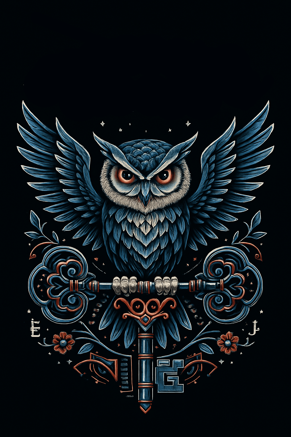 Mystical Owl Holding Ornate Vintage Key