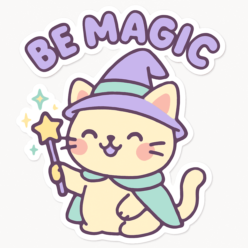 Cute Magical Cat with Wand and Hat Sticker