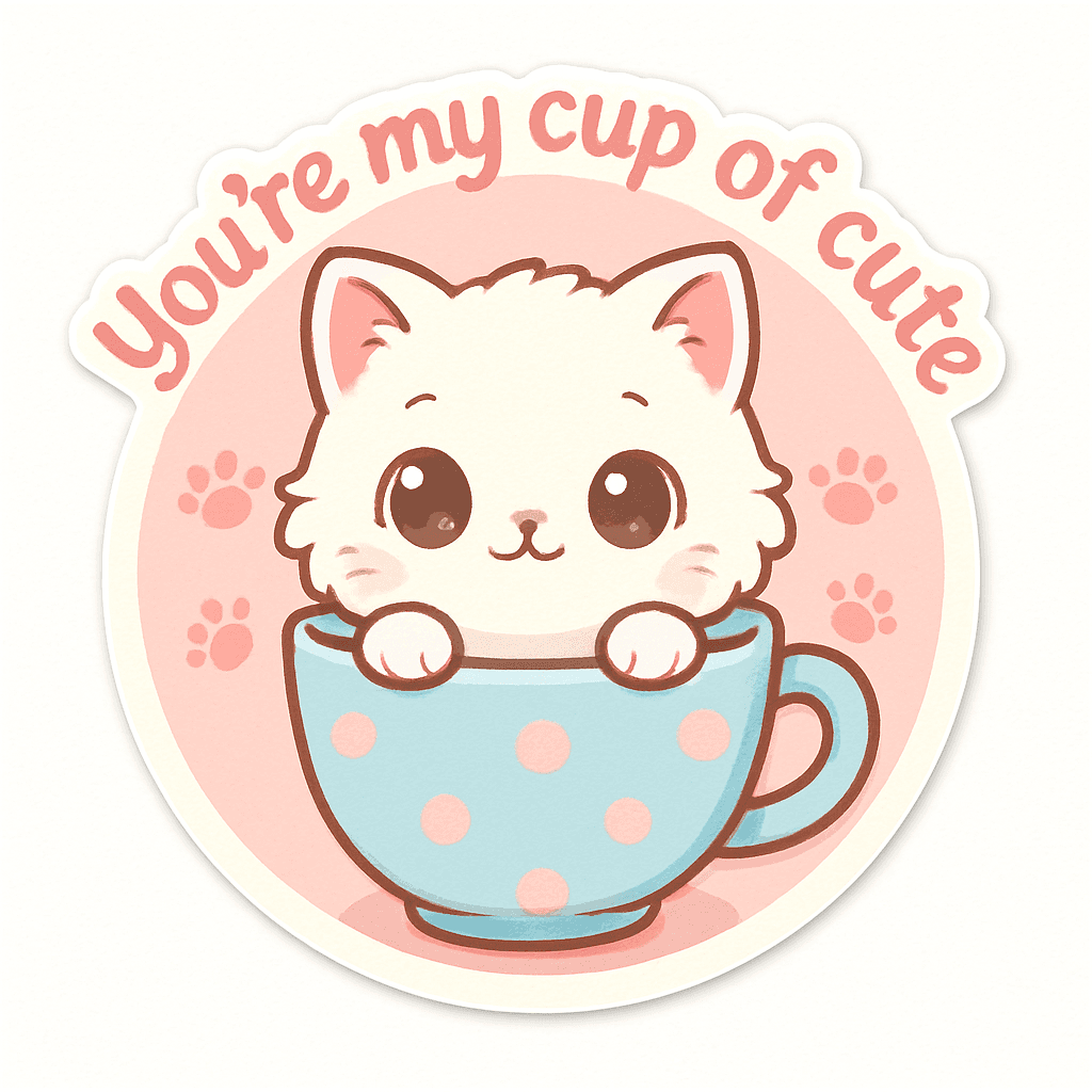 Cute Kitten in Polka Dot Teacup Sticker