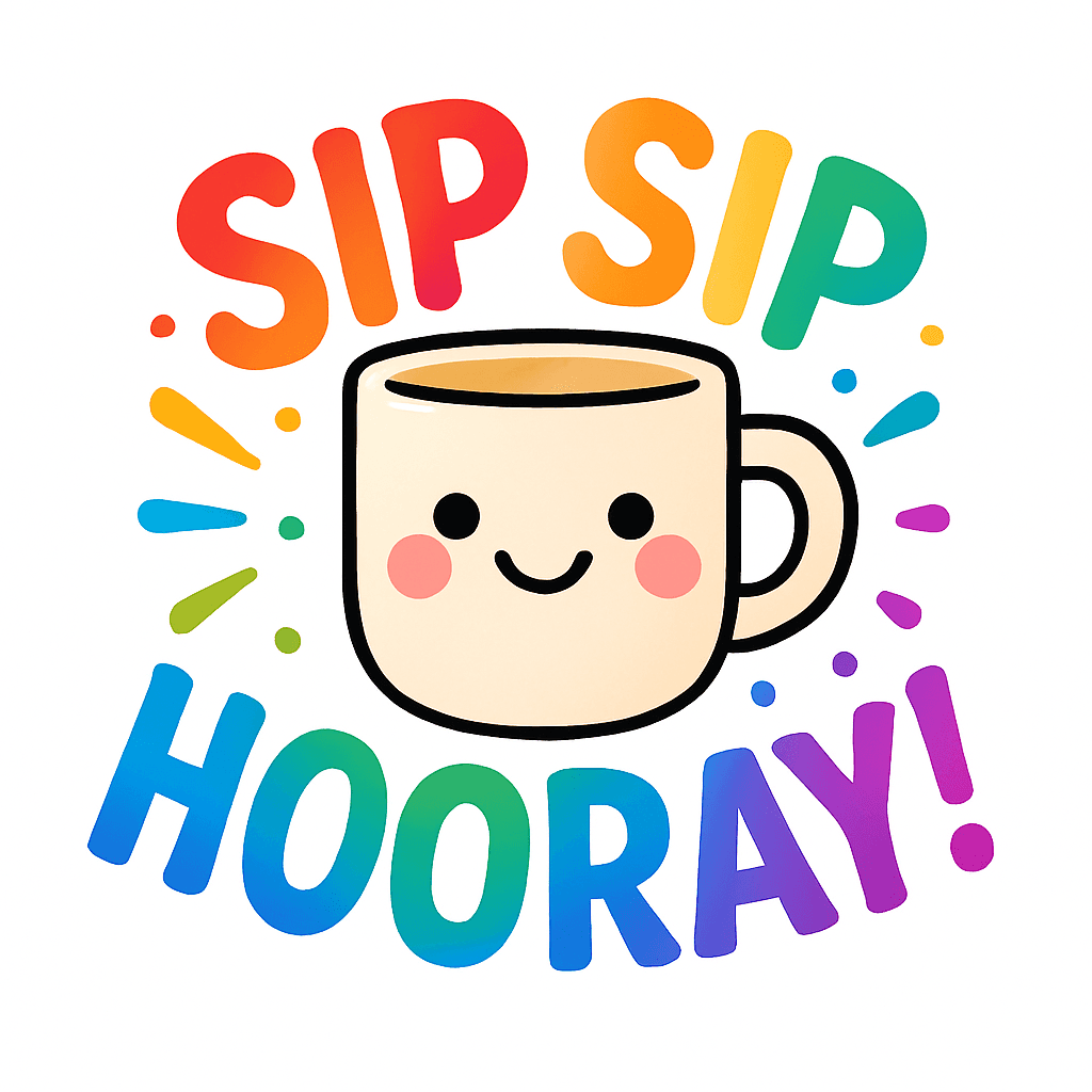 Cute Smiling Mug with Colorful Sip Sip Hooray