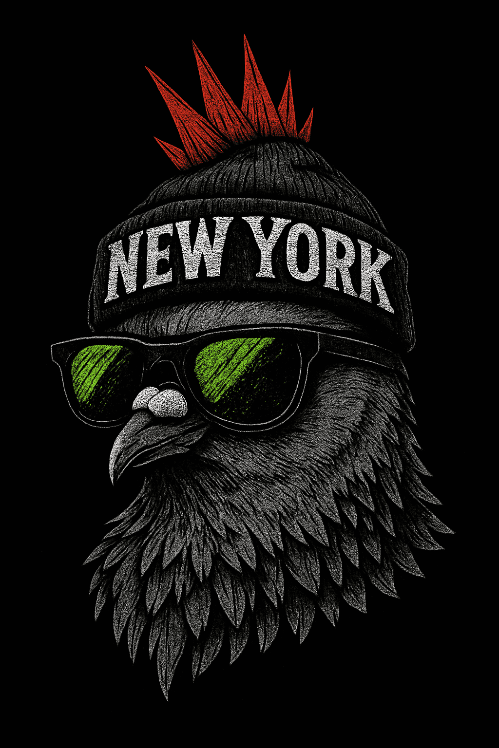 Punk Rock Eagle with New York Beanie & Shades