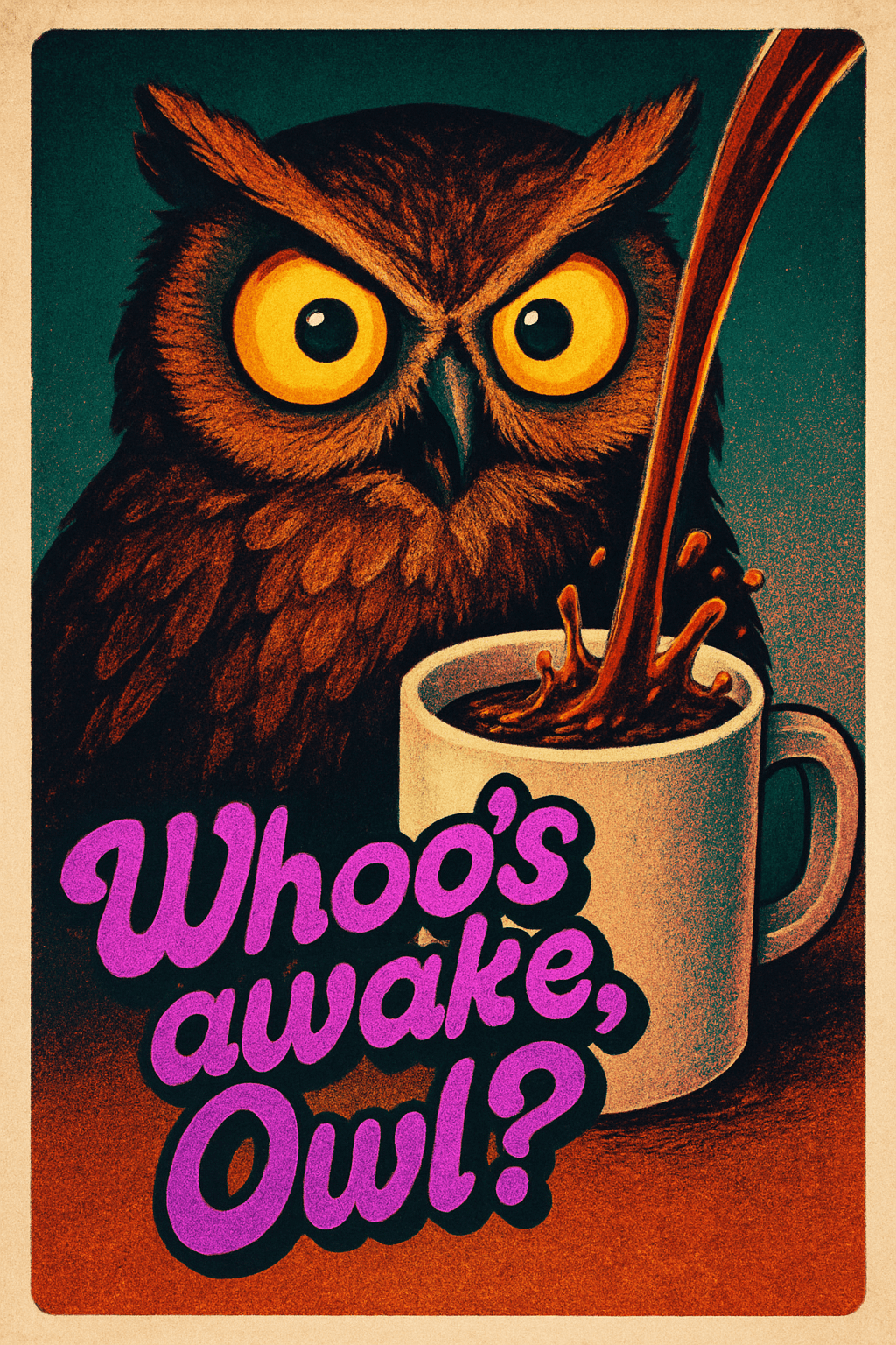 Vintage Owl with Coffee: Whoo's Awake?