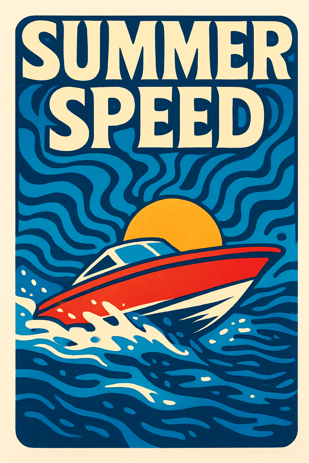 Retro Speedboat Summer Sunset Poster