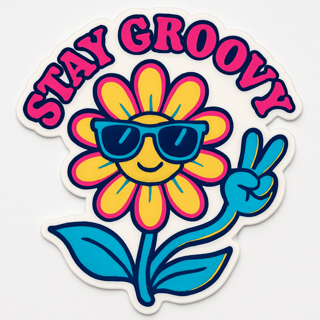 Stay Groovy Smiling Flower with Peace Sign