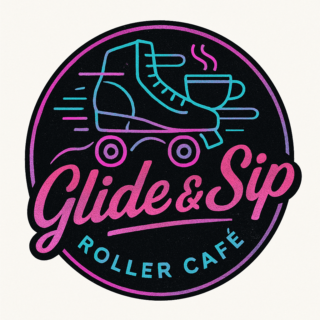 Glide & Sip Neon Roller Cafe Logo