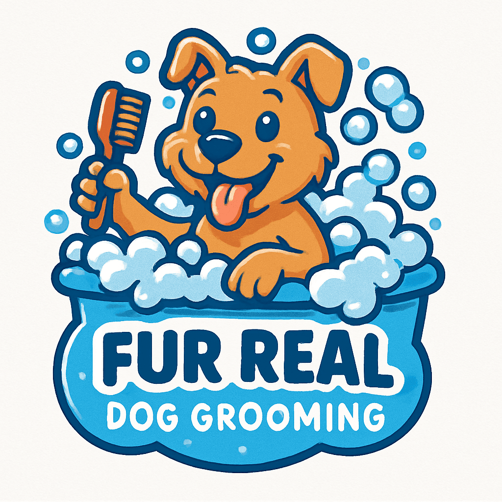 Playful Dog Grooming Logo with Bubbly Pup