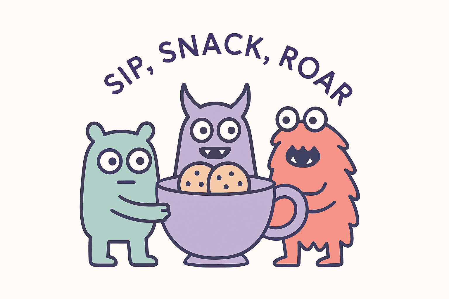 Cute Monsters Sharing Snacks Mug Design