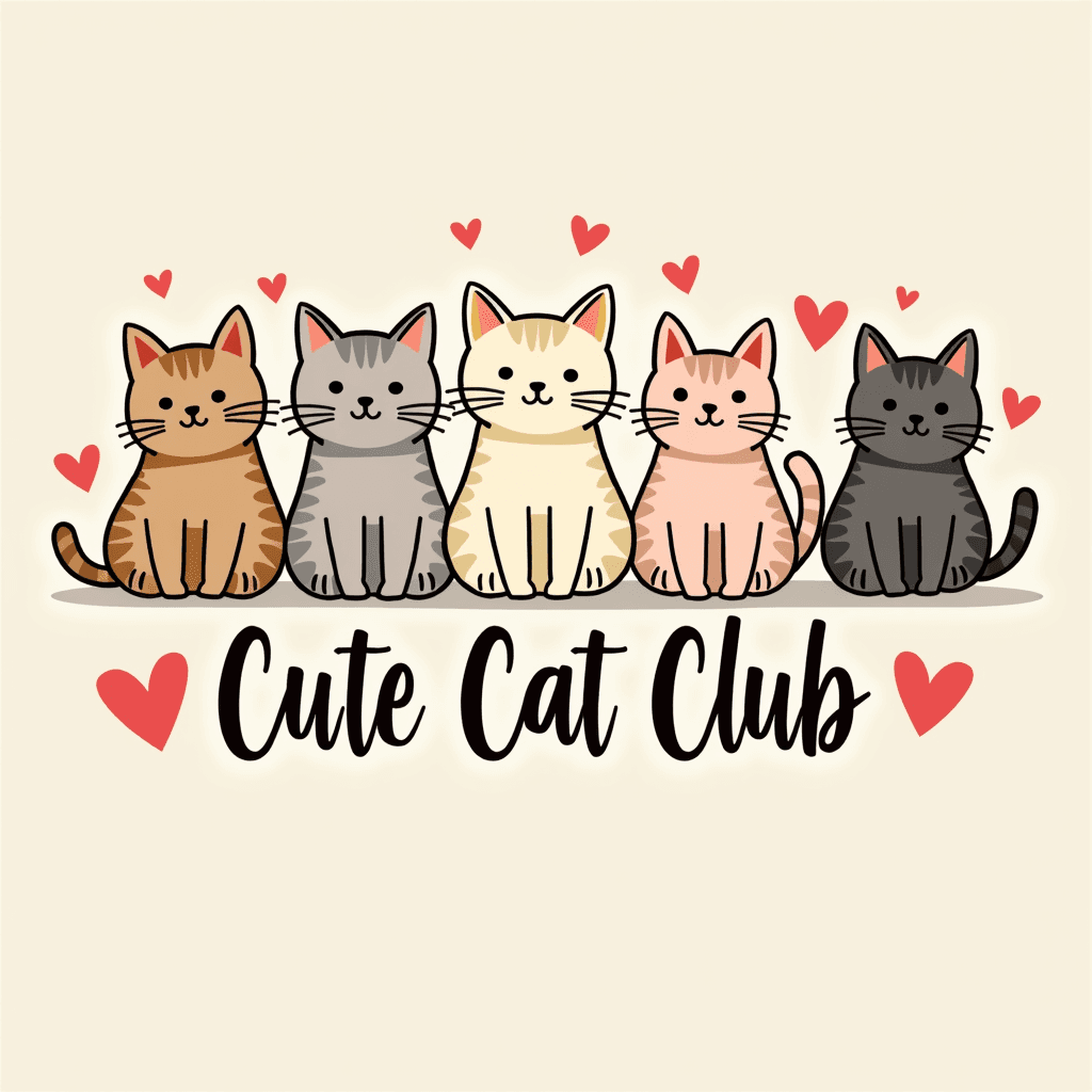 Adorable Cute Cat Club Cartoon T-Shirt Design