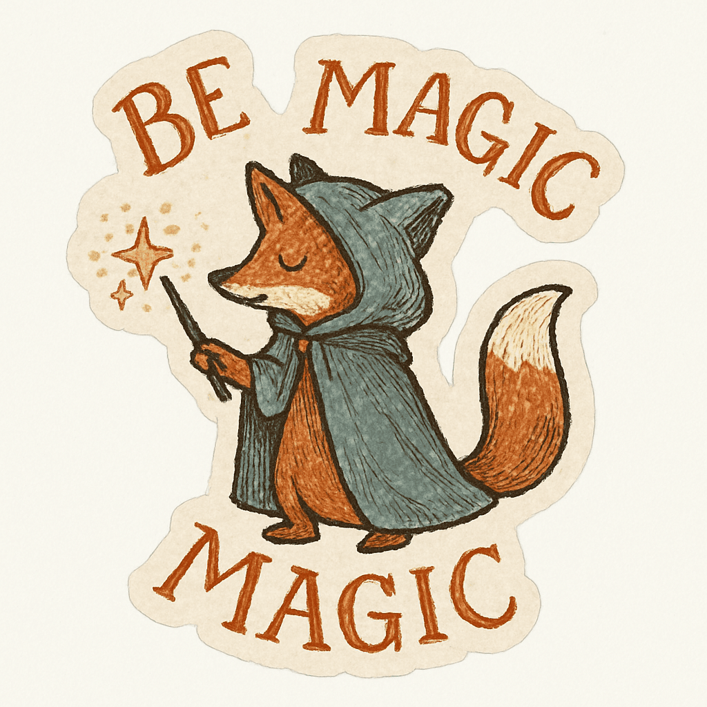 Cute Fox Wizard with 'Be Magic' Quote Sticker