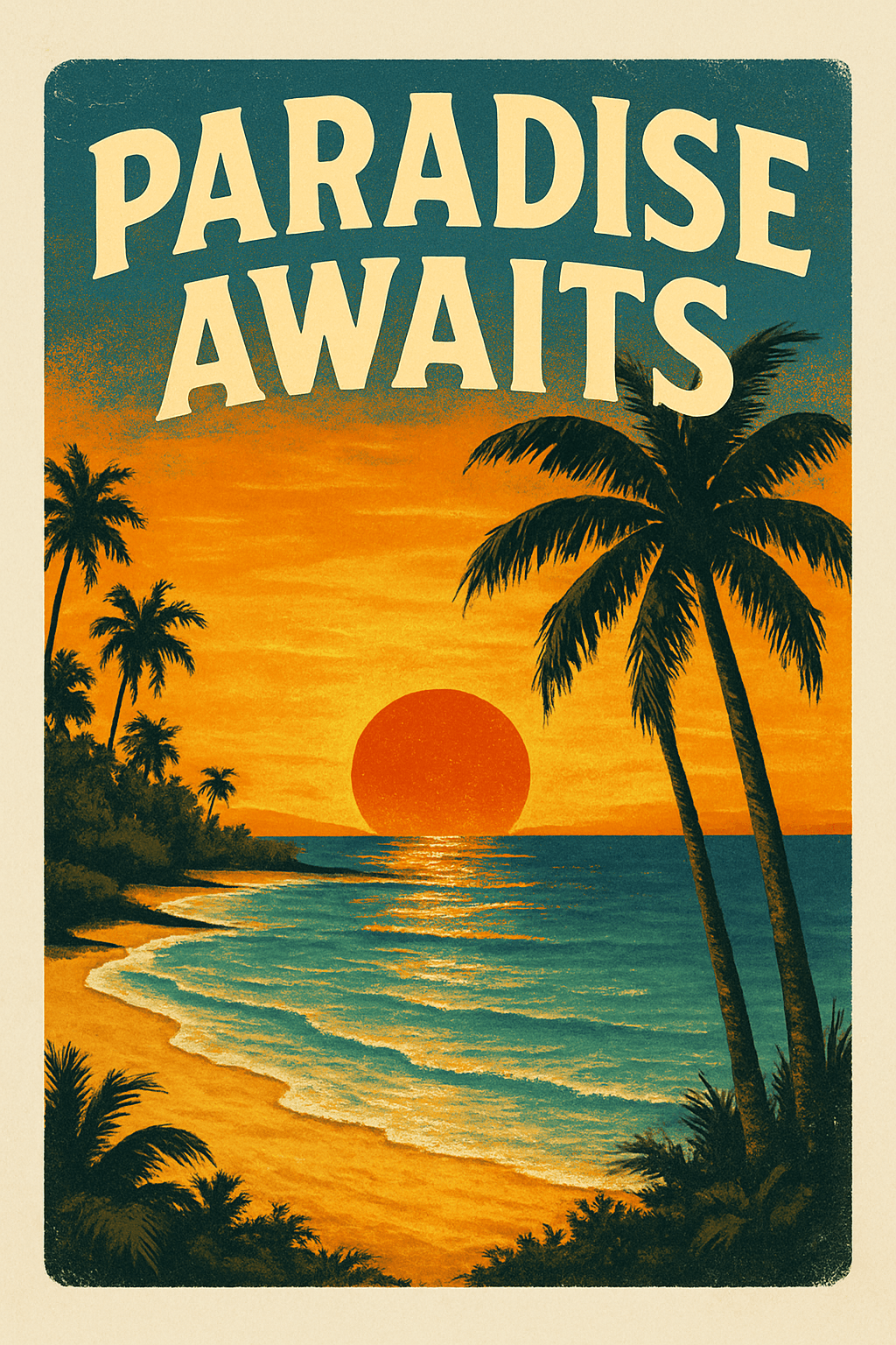 Vintage Tropical Sunset Paradise Poster